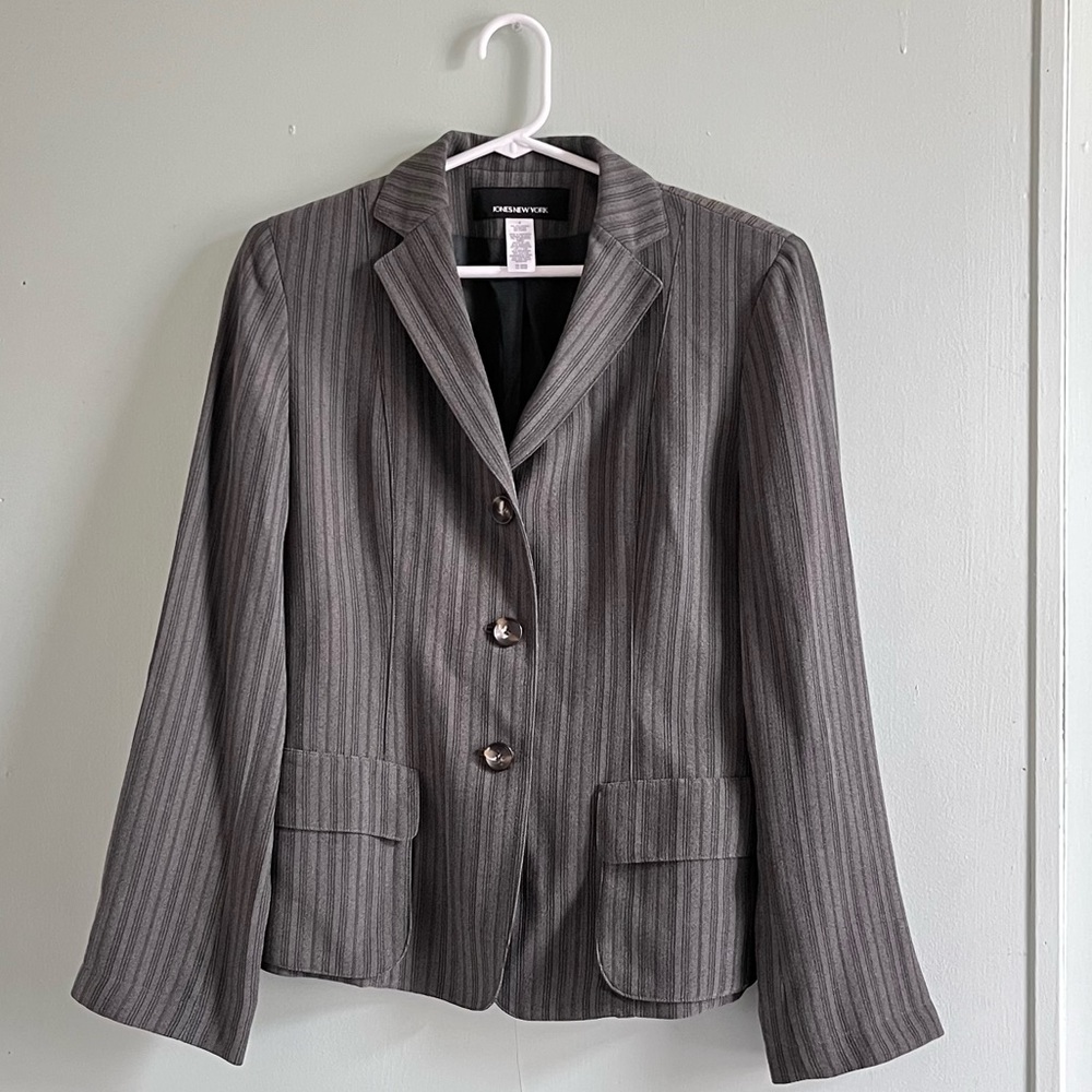 Jones New York Green Gray Pinstripe Women's Blazer